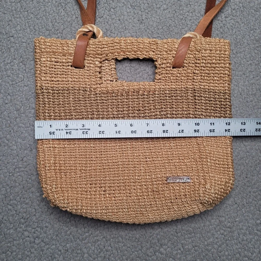 Vintage Esprit Backpack Tan Straw Raffia Woven Boho Leather Strap Beach 90s Y2K